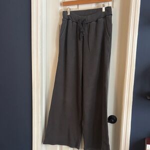 AE Lounge Wide-Leg Ribbed Drawstring Pants - Charcoal